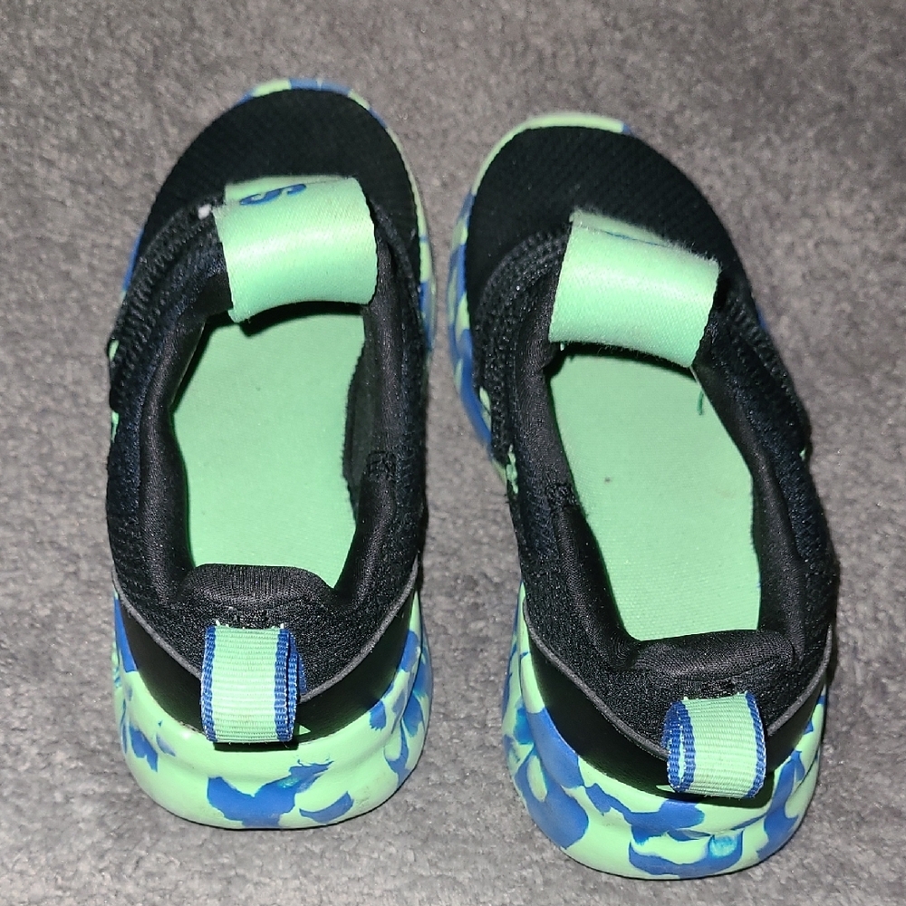 Adidas Kids Black Sneakers with Neon Green & Blue Accents - Picture 3 of 7
